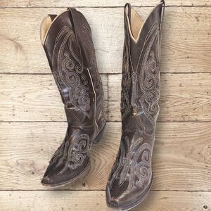 Republic Boot Co. Womens Sz 9.5 Oil Tanned Leather Brown Sparkles Embroidered